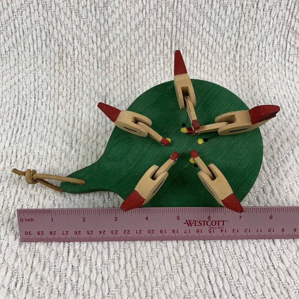 Folk Art Hand Painted Wooden Handmade Vintage Pecking Chickens Motion Paddle Toy